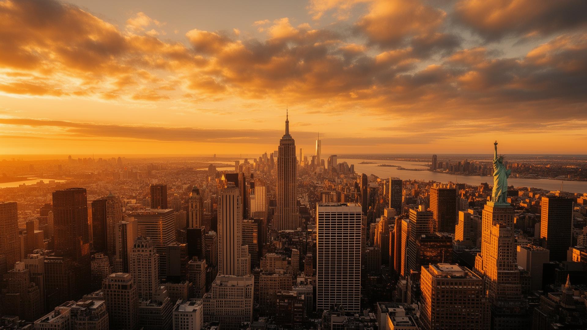 Skyline dos Estados Unidos ao pôr do sol
